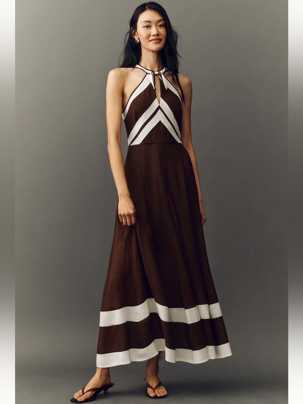 Anthropologie BrownHalter Maxi Dress Sz-6 - Picture 2 of 15